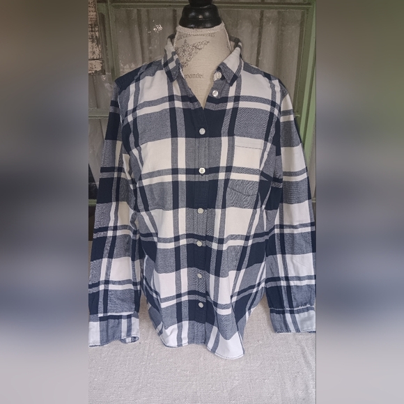 J. Crew Men's Blue and White Checkered Shirt - Picture 1 of 5
